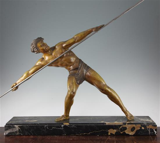 Attributed to D H Chiparus. An Art Deco patinated metal model of a male javelin thrower, overall 27in.